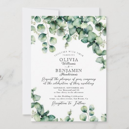 Begroting Waterverf Eucalyptus Greenery Wedding Kaart (Voorkant)