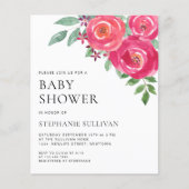 Begroting Waterverf Floral Baby shower Uitnodiging (Voorkant)
