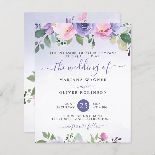 Begroting Waterverf Floral Paars roze bruiloft (Voorkant / Achterkant)