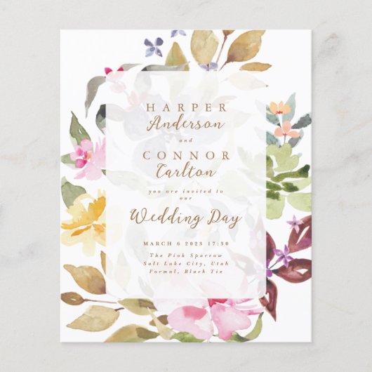 Begroting Waterverf Floral Wedding Flyer (Voorkant)