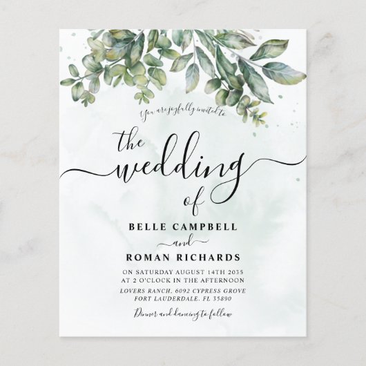 Begroting Waterverf Groene Eucalyptusbruiloft (Voorkant)