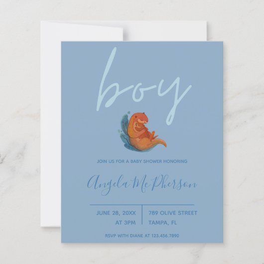 Begroting | Waterverf Otter Baby shower Uitnodigin (Voorkant)