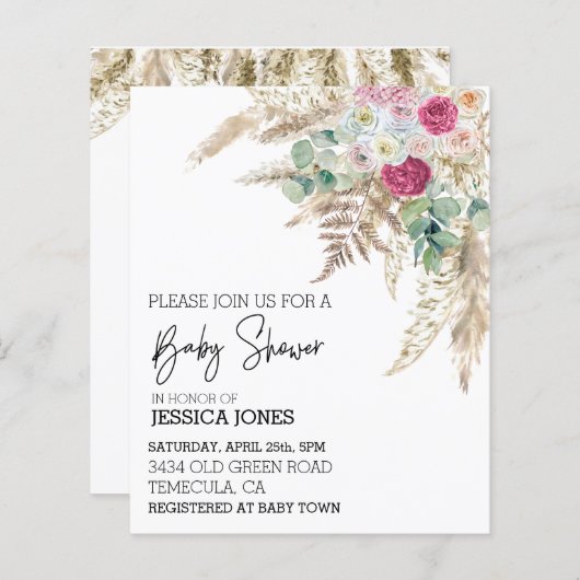 Begroting Waterverf Pampas Grass Boho Floral (Voorkant / Achterkant)