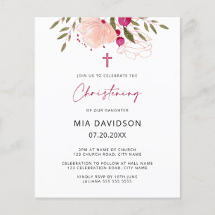 Begroting Waterverf Roze Floral Girl Christening