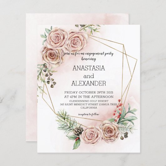 Begroting/Waterverf verloving/uitnodiging/ (Voorkant / Achterkant)