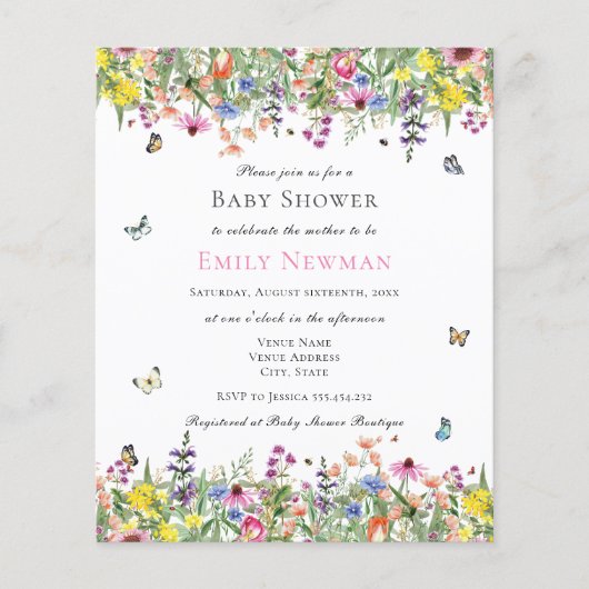 Begroting Waterverf wilde bloemen Florence Baby sh (Voorkant)