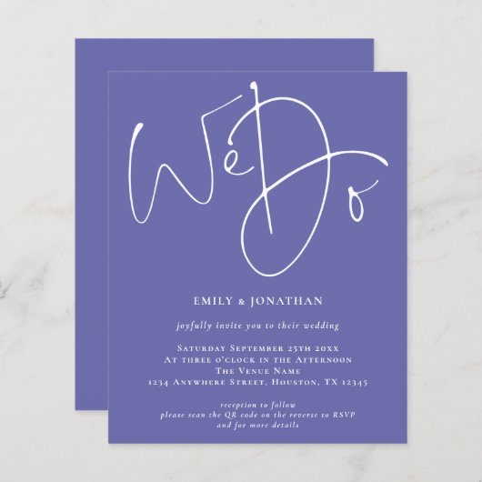 Begroting we doen een blauwe QR-bruiloft uitnodige (Voorkant / Achterkant)