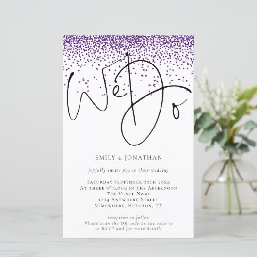 Begroting We doen een QR-code Paars Glitter Weddin (Staand voorkant)