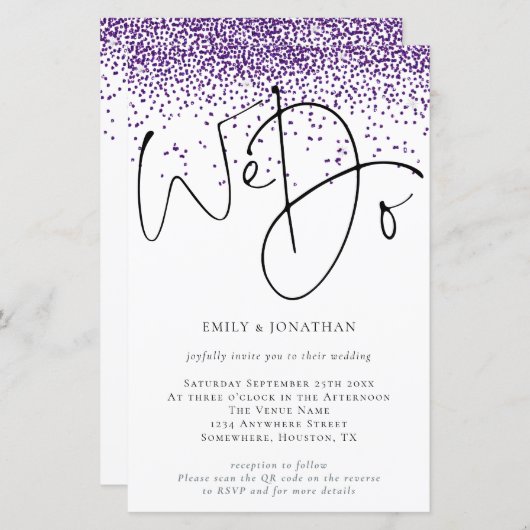 Begroting We doen een QR-code Paars Glitter Weddin (Voorkant / Achterkant)
