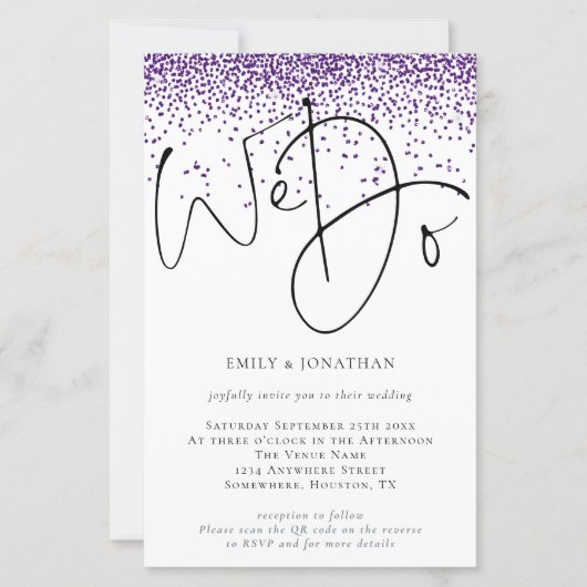 Begroting We doen een QR-code Paars Glitter Weddin (Voorkant)