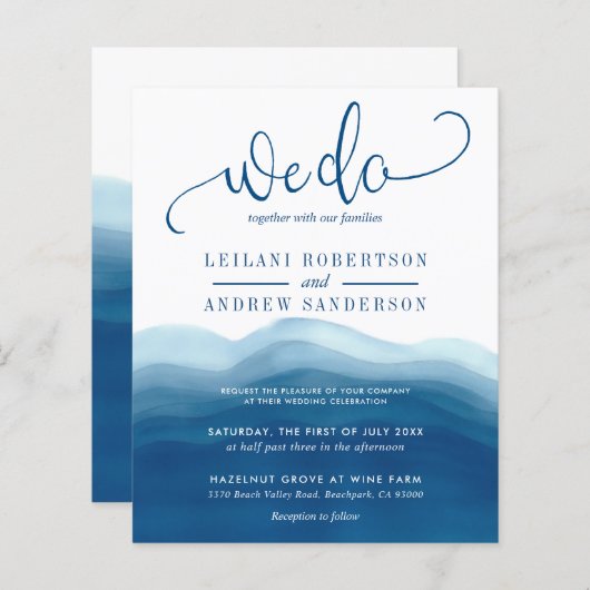 Begroting We doen een uitnodiging voor een blauwe  (Voorkant / Achterkant)