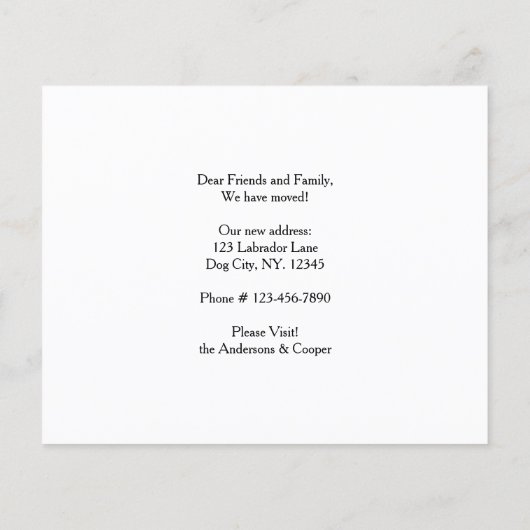 Begroting We hebben Cute Dog Moving Announcement v (Achterkant)