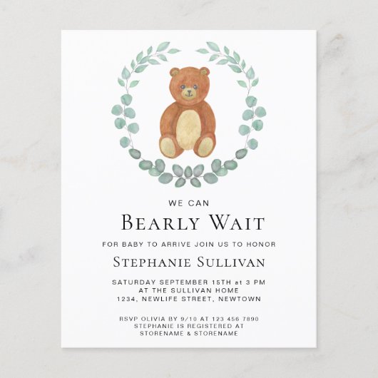 Begroting we kunnen wachten tot Teddy Baby shower (Voorkant)