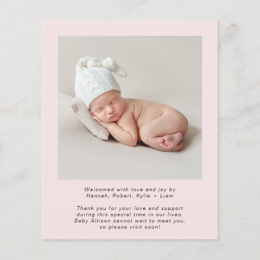 Begroting Welkom Foto's Baby Girl Aankondiging geb (Achterkant)