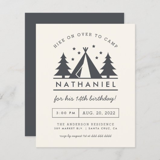 Begroting Wigwam in Bossen Birthday Camp Party (Voorkant / Achterkant)