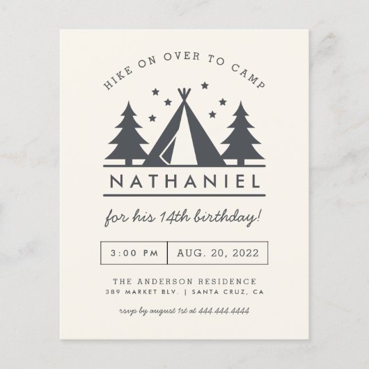 Begroting Wigwam in Bossen Birthday Camp Party (Voorkant)