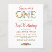 Begroting wild 1 meisje 1e verjaardag Uitnodiging Flyer (Voorkant)