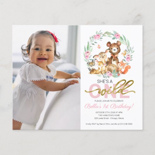 Begroting Wild 1 verjaardag Uitnodigingen met foto (Voorkant)