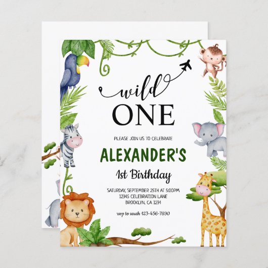 Begroting Wild One Safari Oerwoud Animals Birthday (Voorkant / Achterkant)