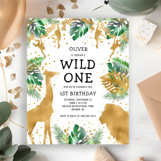 Begroting Wilde 1 1e verjaardag Safari Uitnodiging