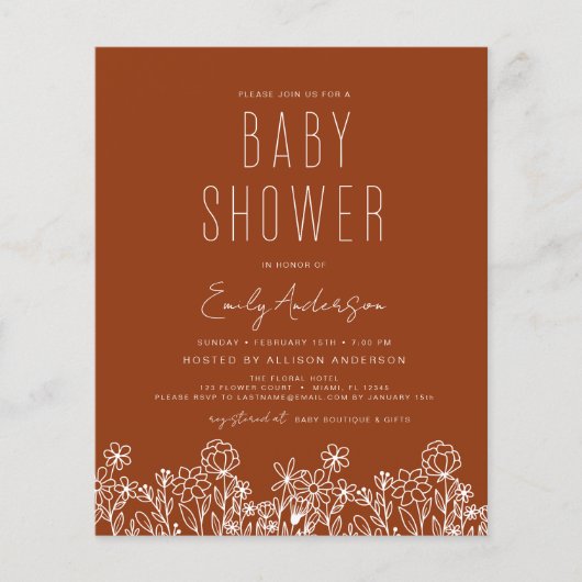 Begroting Wildflower Boho Baby shower verbrand Sin Flyer (Voorkant)