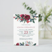 Begroting winterfeest rode bloemen feestdag uitnod (Staand voorkant)