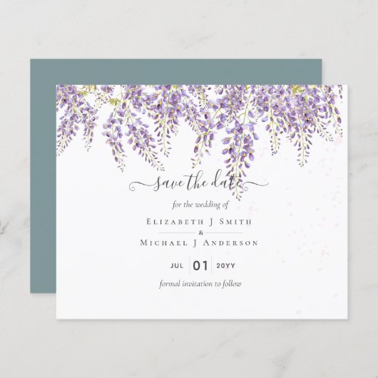 Begroting Wisteria Save Dates Dusty Sage Weddensch (Voorkant / Achterkant)