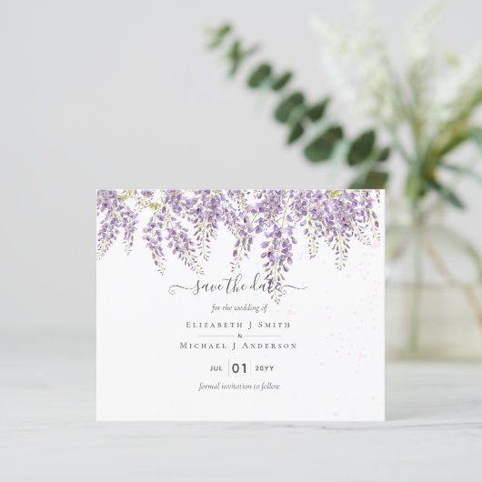 Begroting Wisteria Save Dates Dusty Sage Weddensch (Staand voorkant)