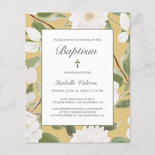 BEGROTING Witte bloemen verlaat geel bAPTISM (Voorkant)