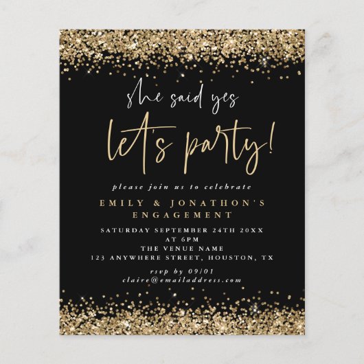 Begroting Ze zei: "Gold Glitter Verloving nodigt u (Voorkant)