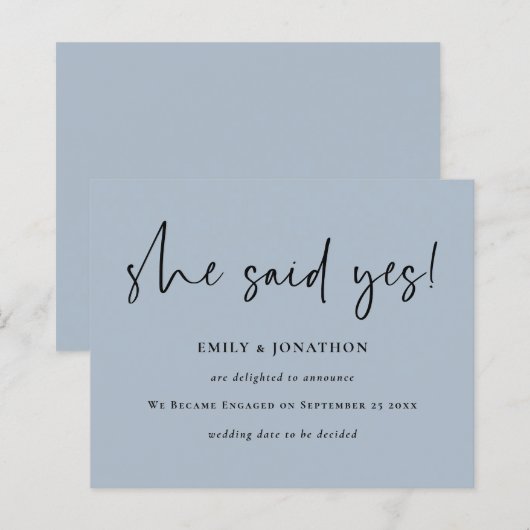 Begroting Ze zei ja blauwe Verloving aankondiging (Voorkant / Achterkant)