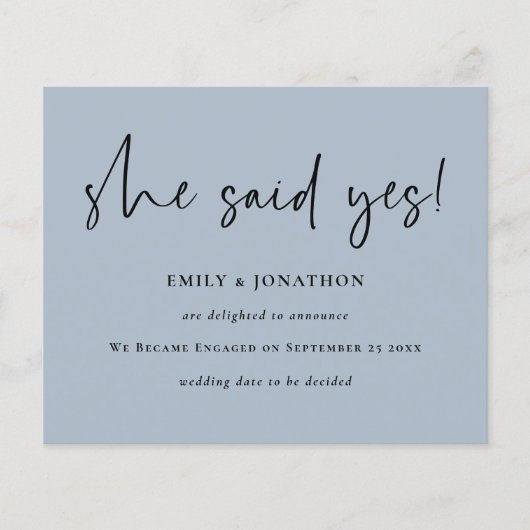 Begroting Ze zei ja blauwe Verloving aankondiging (Voorkant)