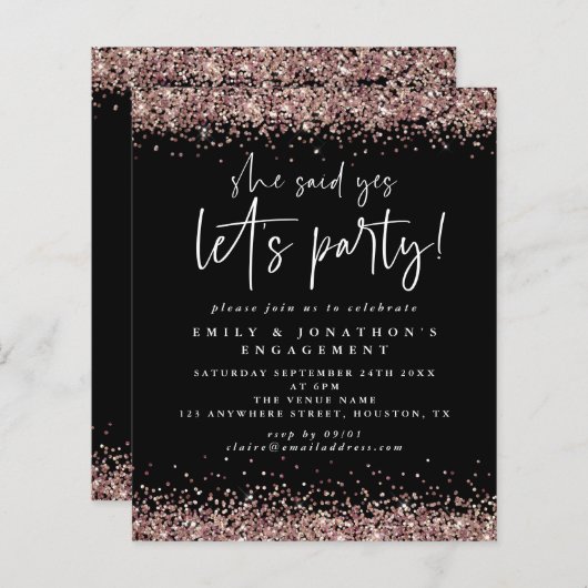 Begroting Ze zei ja Roos Gold Glitter Verloving (Voorkant / Achterkant)