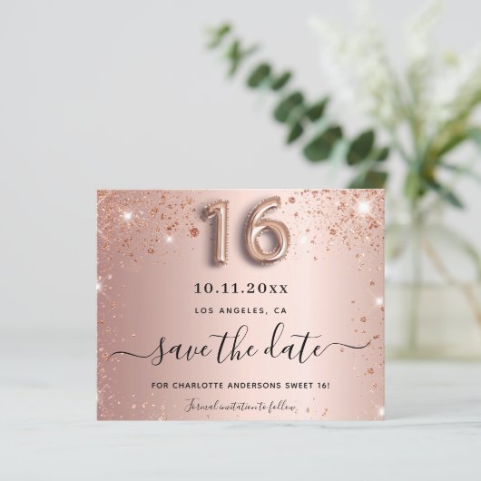 Begroting zoet 16 roos goudglitter behalve datum (Staand voorkant)