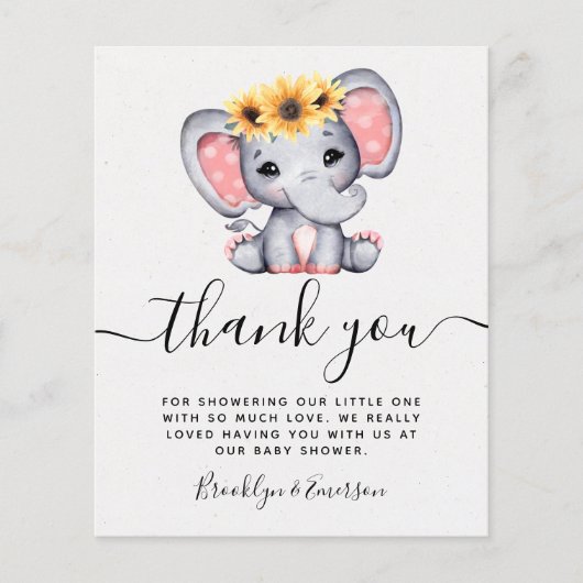BEGROTING Zonnebloem Elephant Baby shower Dank u w (Voorkant)