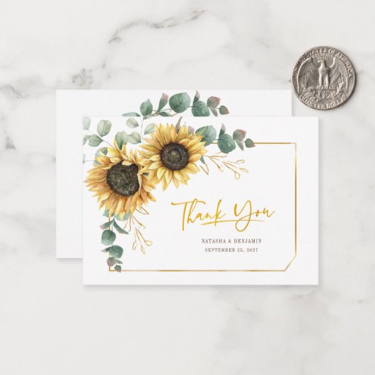Begroting Zonnebloem Eucalyptus Weduwen Dank u Notitiekaartje (Voorkant / Achterkant in situ)
