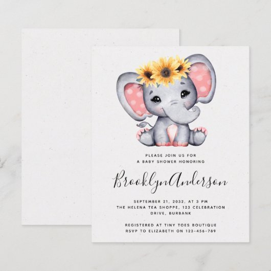 BEGROTING Zonnebloem Uitnodiging tot Baby shower (Voorkant / Achterkant)