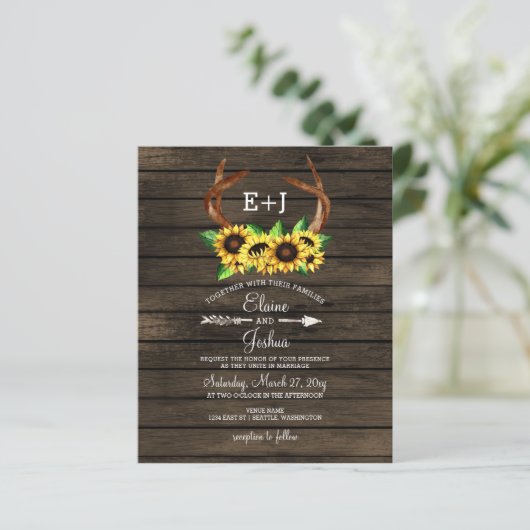 Begroting Zonnebloemen Antlers Uitnodiging tot huw (Staand voorkant)