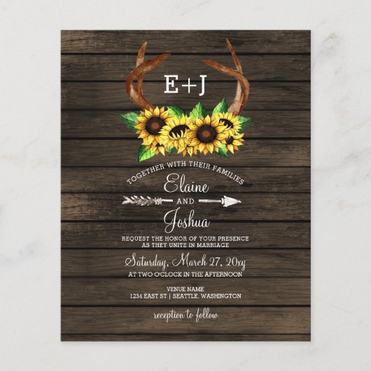 Begroting Zonnebloemen Antlers Uitnodiging tot huw (Voorkant)