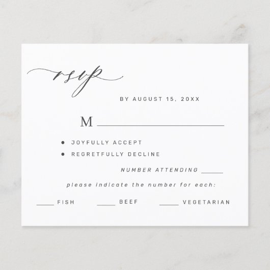 Begroting zwart-wit menu keuze bruiloft rsvp FLYER (Voorkant)