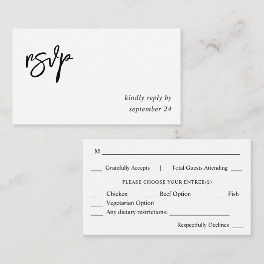 Begroting zwart-witkalligrafie 10 maaltijden informatiekaartje (Voorkant / Achterkant)