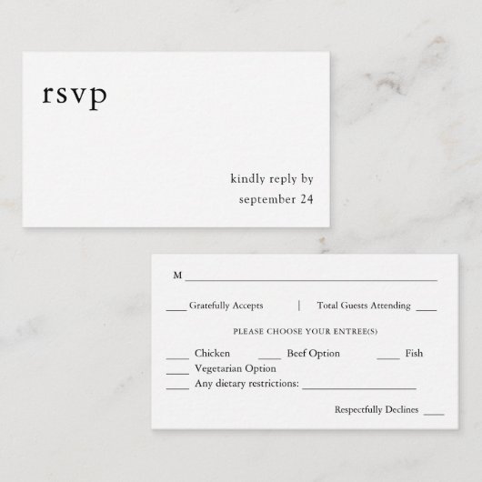 Begroting zwart-witkalligrafie 9-maaltijd informatiekaartje (Voorkant / Achterkant)