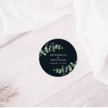 Begroting zwarte eucalyptusbruinbruinbruinbruinbru ronde sticker<br><div class="desc">Mooie,  delicate eucalyptusnaaldbruiloft bevordert het ontwerp van de sticker. Moderne elegant voor trendmatige groei groen,  zwart,  blauw en wit,  stijlvol hedendaags collectie. Ideaal voor lente-,  zomer-,  herfst-,  herfst- of winterbruiloften.</div>