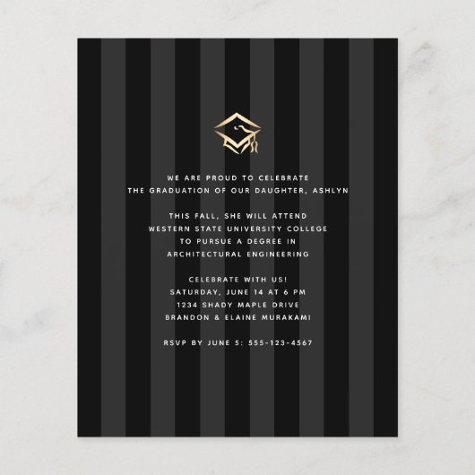 Begroting zwarte goudfoto afstuderen - uitnodiging (Achterkant)