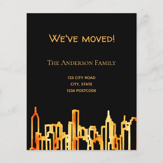 Begroting zwarte goudstad skyline - aankondiging (Voorkant)