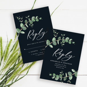 Begroting zwarte moderne chic eucalyptus bruiloft  RSVP kaartje