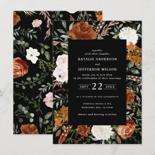 Begroting zwarte terracotta floral rustic elegant kaart