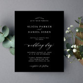 Begroting zwarte witte minimalistische trouwuitnod