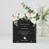 Begroting zwarte witte roze floralen zilverbruilof (Staand voorkant)