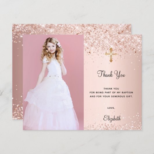 Begrotingbevestiging blush glitter foto bedankt (Voorkant / Achterkant)